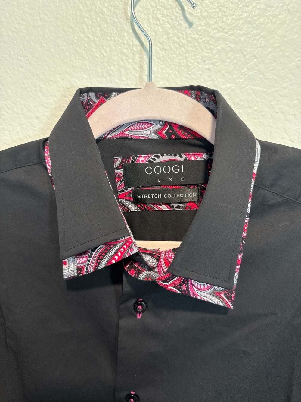 COOGI Shirt Mens XL Black Luxe Button Up Flip Cuff Pasley Stretch Cotton Casual - Picture 9 of 9